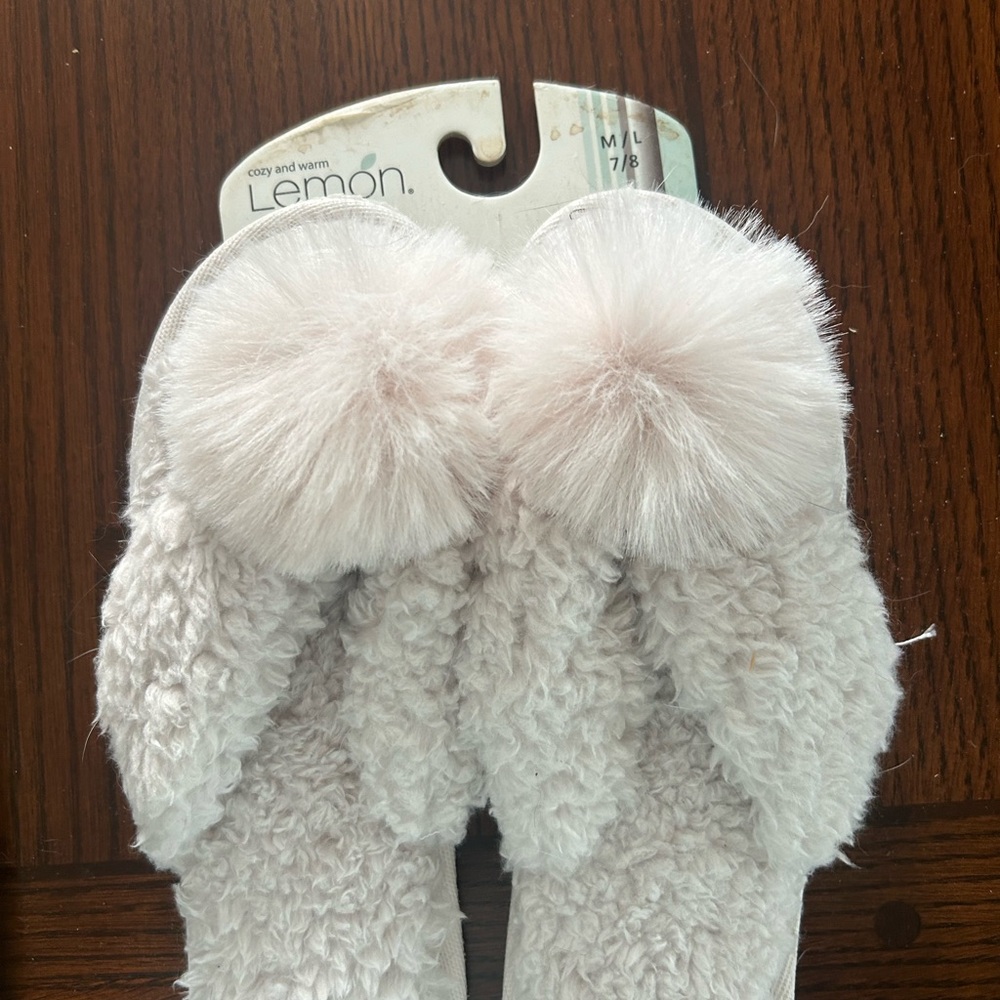 Lemon Soft White Fluffy Slippers